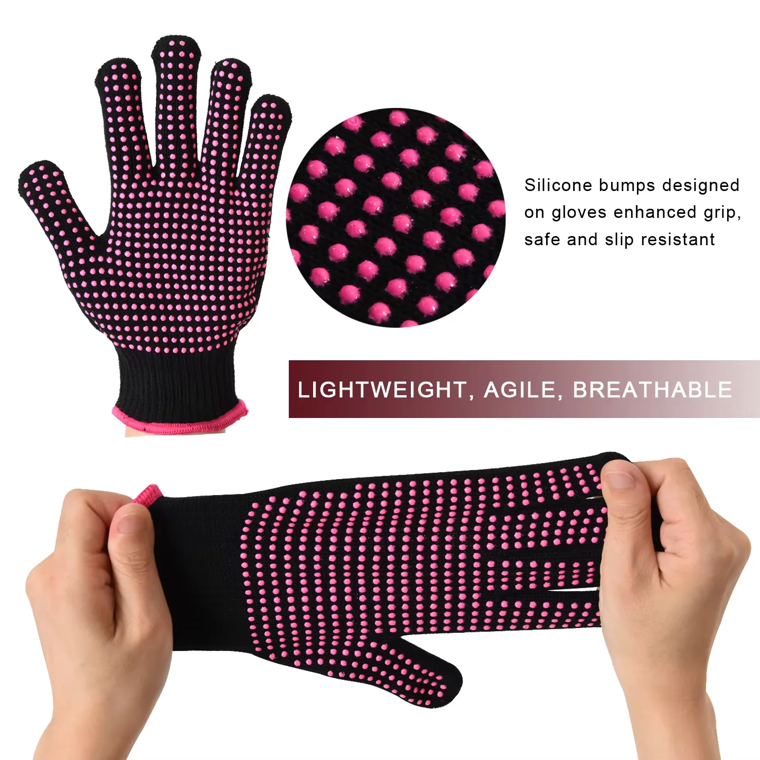 2 Pcs Heat Resistant Gloves with Silicone Heat Proof Glove for Hair Styling Curling Iron Hair Connector