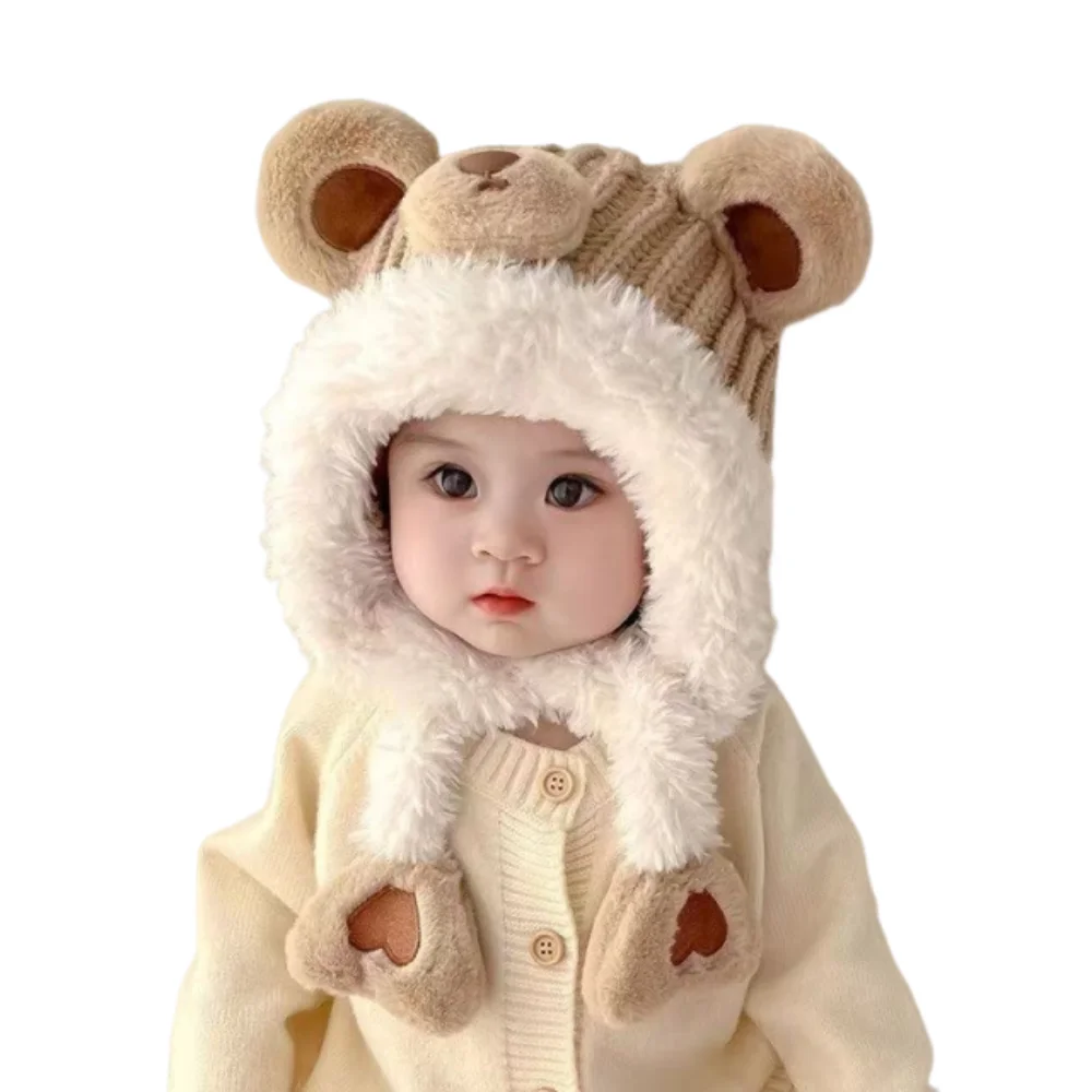 

Kawaii Cartoon Beanie Caps Bear Coldproof Children's Pullover Hats Soft Windproof Baby Ear Protection Hat Outdoor Activities