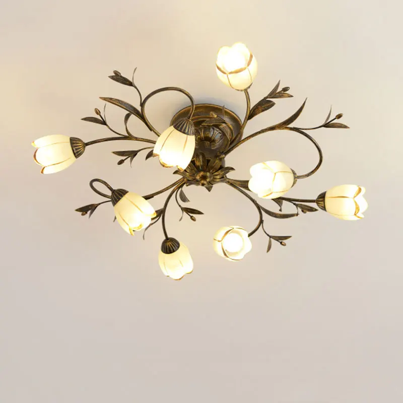 

American Style Rural Retro Flower Shaped Ceiling Light Modern European Style Living Room Bedroom French Style Lighting Fixtures