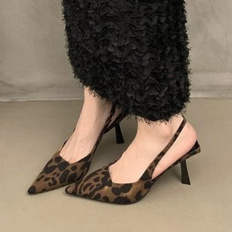 Women Leopard Sandals Sexy High Heels Shoes Woman Pointed Toe Slippers Summer 2026 Luxury Brand Party Shoes Fashion Pumps Slides