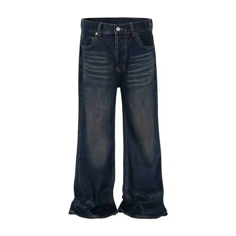 Dirty Washed Distressed Men's Baggy Jeans Summer New Faded Crease Texture Pants Streetwear Straight Leg Denim TrOSUZ
