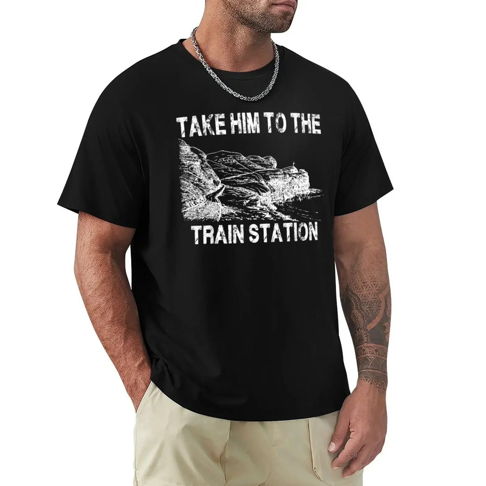 Take Him To The Train Station Gift T-Shirt quick drying vintage graphic tee anime stuff tees mens graphic t-shirts funny