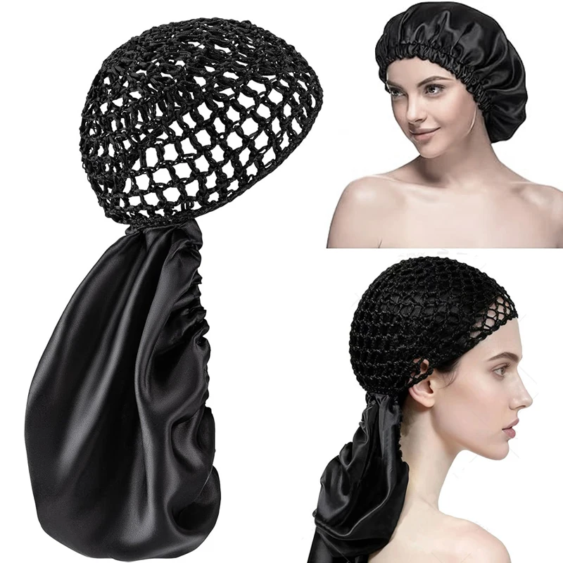 2 In 1 Wrap Cap Bonnet For Sleeping Crochet Mesh Wrap Caps For Silk Press Curly Hair & Wig Protection Soft Bonnets For Women