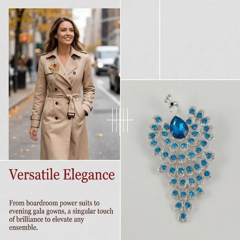 New Creative Colorful Rhinestone Peacock Brooches For Women Retro Elegant Bird Animal Clothing Brooch Pins Party Jewelry Gifts