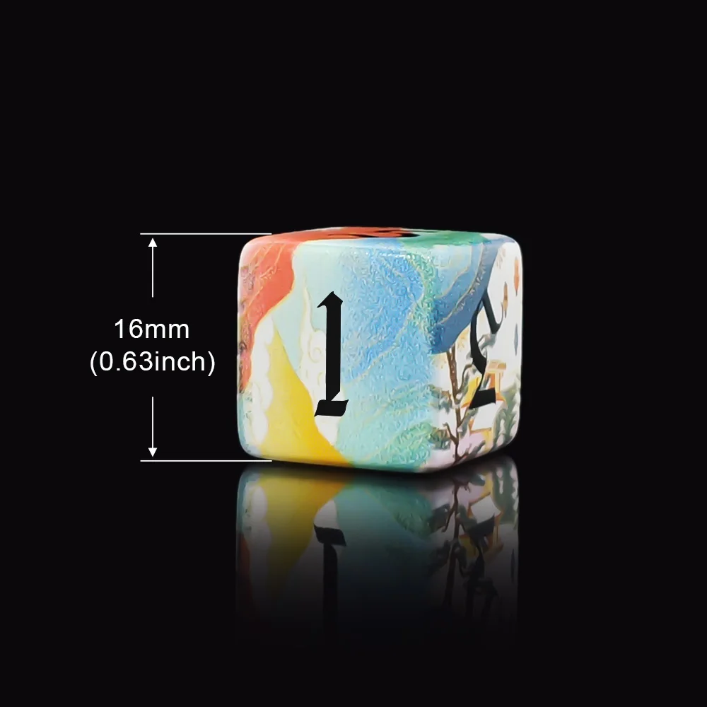 12Pcs Chinese Landscape Painting D6 Dice,16MM Square Acrylic 6-Sided Number Dice Tabletop Game Dice For DND RPG Gaming Dice view 4