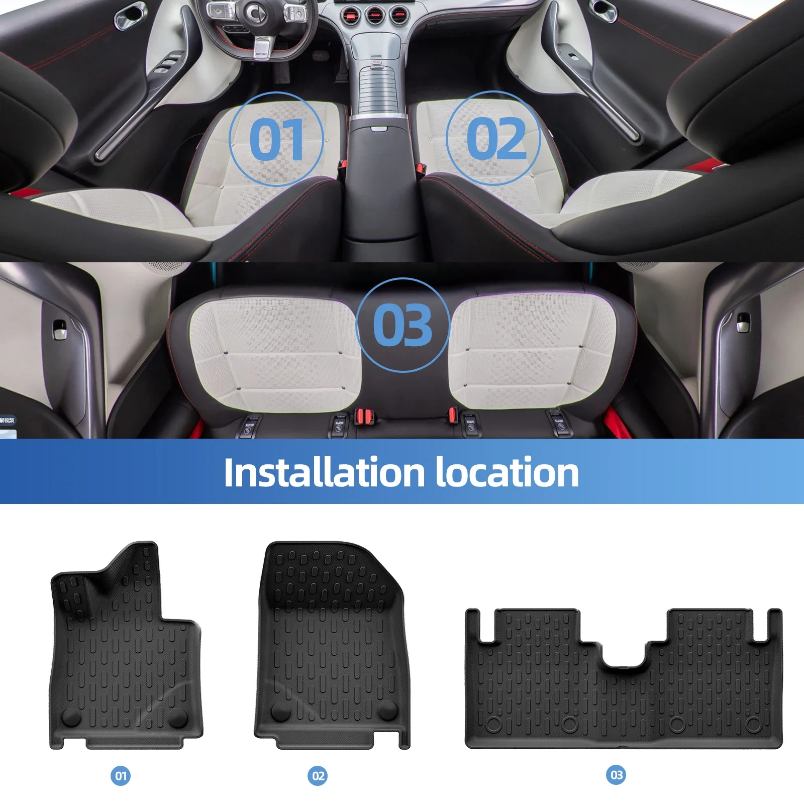 für Smart # 3 2023 2024 Smart 3 TPE 3D Autofußmatten Kofferraummatte Wasserdichtes Allwetter-Zubehör Schwarz – Detail 2