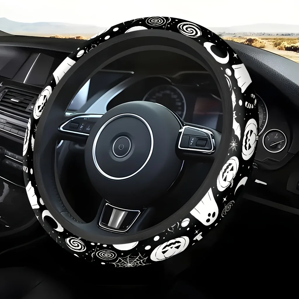 1pc Halloween Pumpkin Ghost Candy Party Car Steering Wheel Cover, Soft And Breathable Texture, Relieves Hand Fatigue