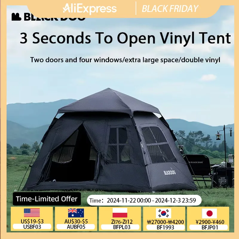 Blackdog Outdoor Vinyl Quick Open Tent 3-4 Person Tent Camping Thickened Stormproof Sunproof Tent Portable Camping Equipment