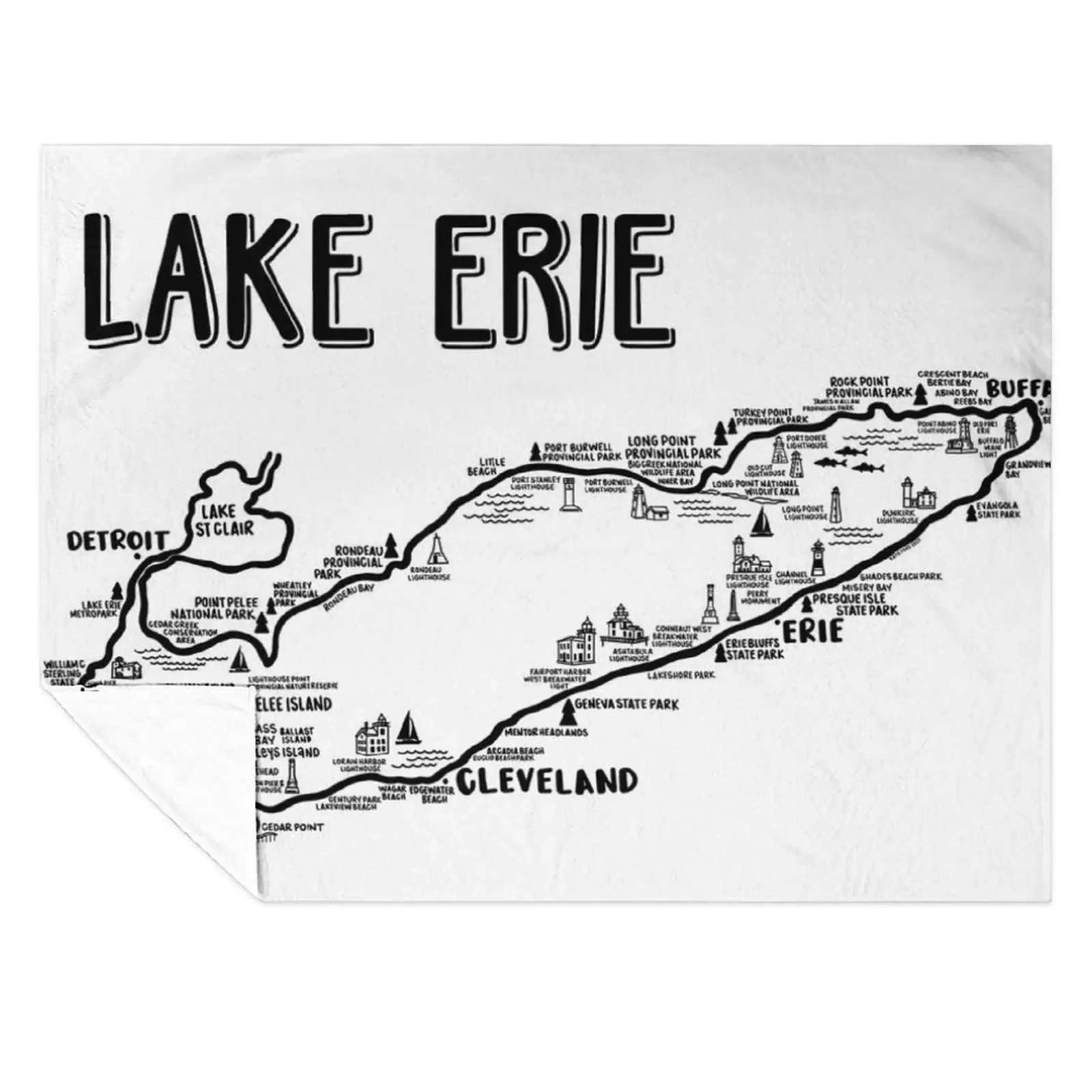 

Lake Erie Map Throw Blanket Plaid Heavy Decorative Sofas For Baby Blankets