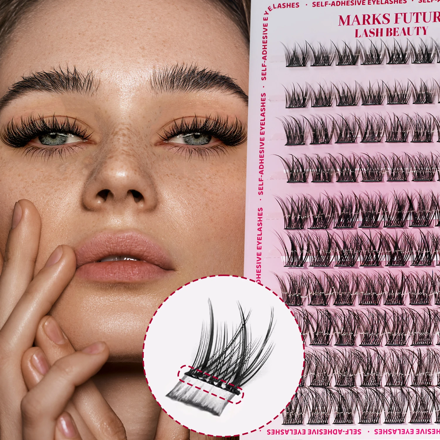 Selbstklebende Wimpern, 80 Stück selbstklebende Wimpernbüschel, 10-16 mm gemischt, natürlicher Look, Cat-Eye, ultradünn und leicht, einfach für Anfänger zu verwenden, D-Curl, selbstapplizierbar zu