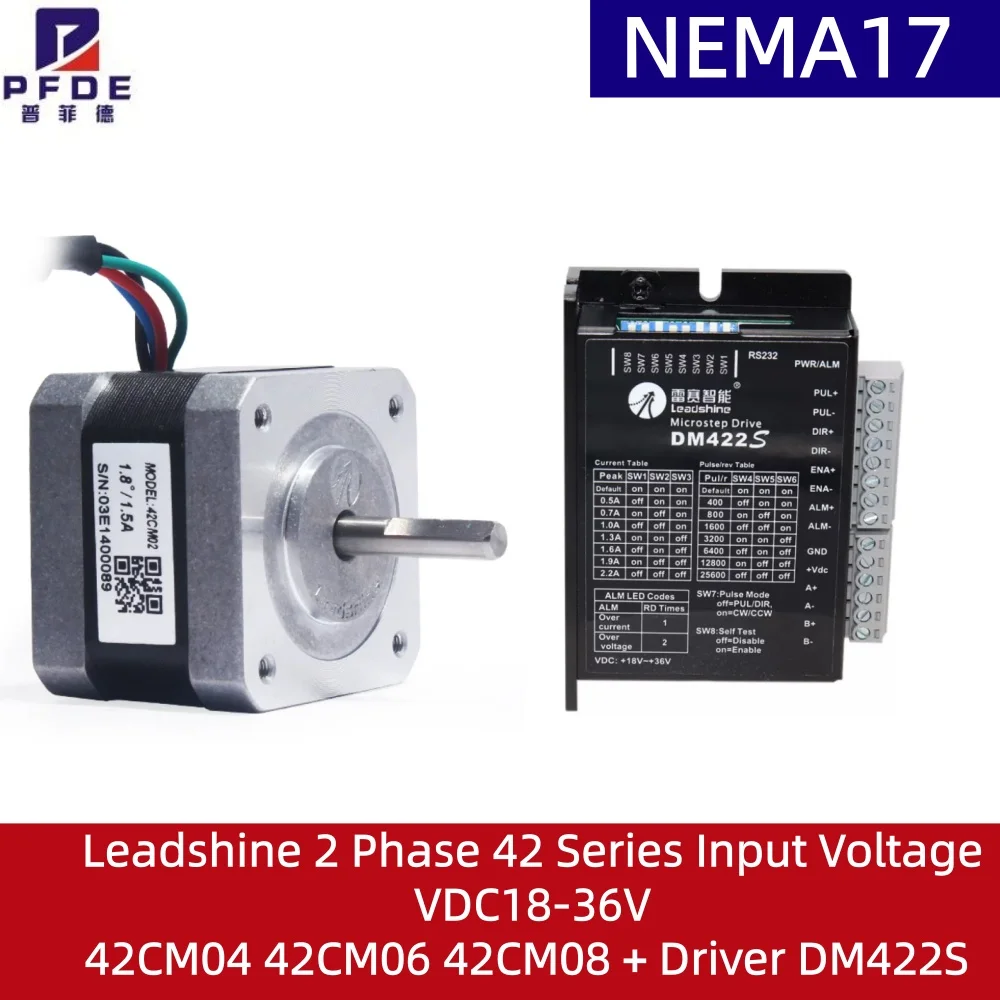 

NEMA17 Stepper Motor Sets 42CM04 42CM06 42CM08 + Driver DM422S Leadshine 2 Phase 42 Series Input Voltage VDC18-36V