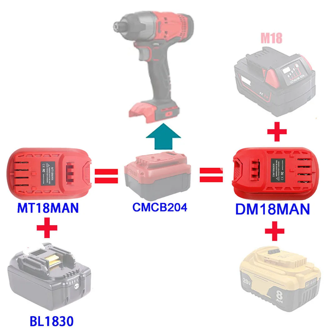 MT18MAN DW18MAN Adapter Converter For Makita For Milwaukee For M18 48-11-1890 For Dewalt 18V 20V Battery For Craftsman Tools