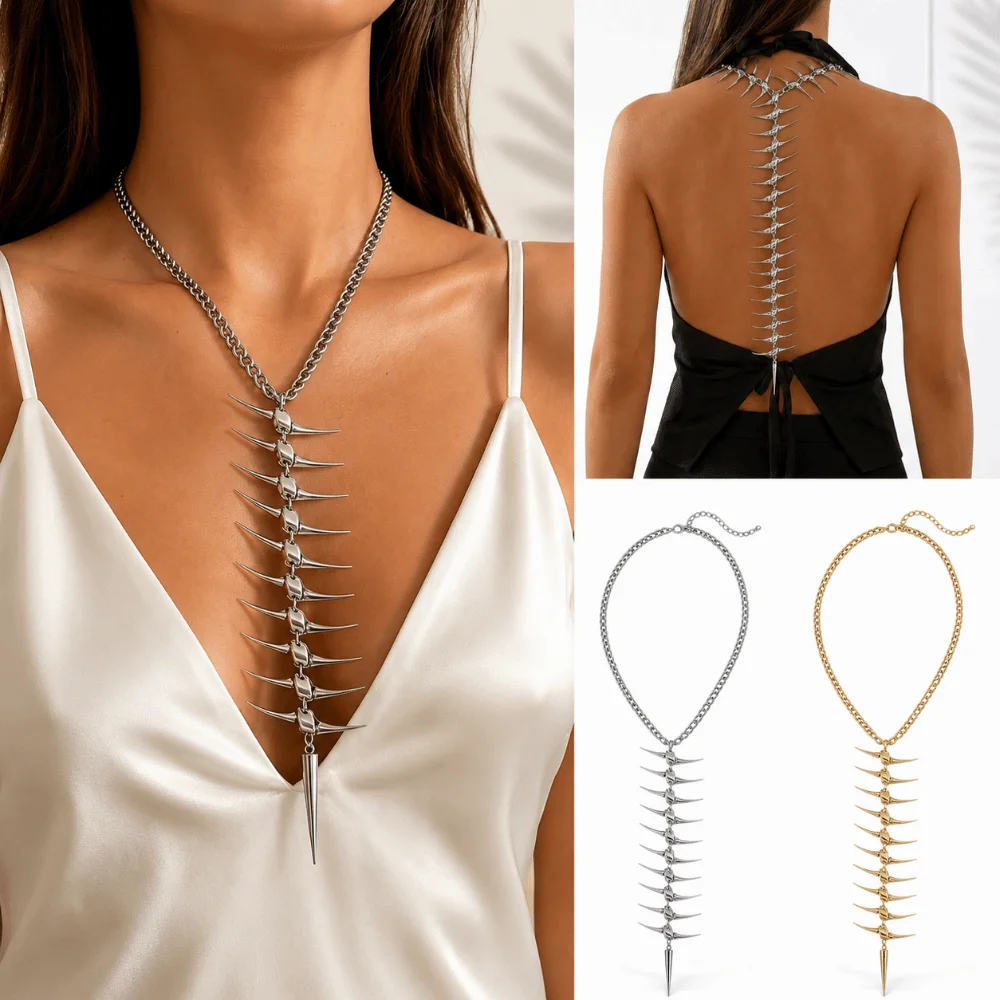 Alloy Construction Thorn Skeleton Necklace Link Chain Style Charm Bangle Fish Bone Chain Bracelet Fish Bone Pattern
