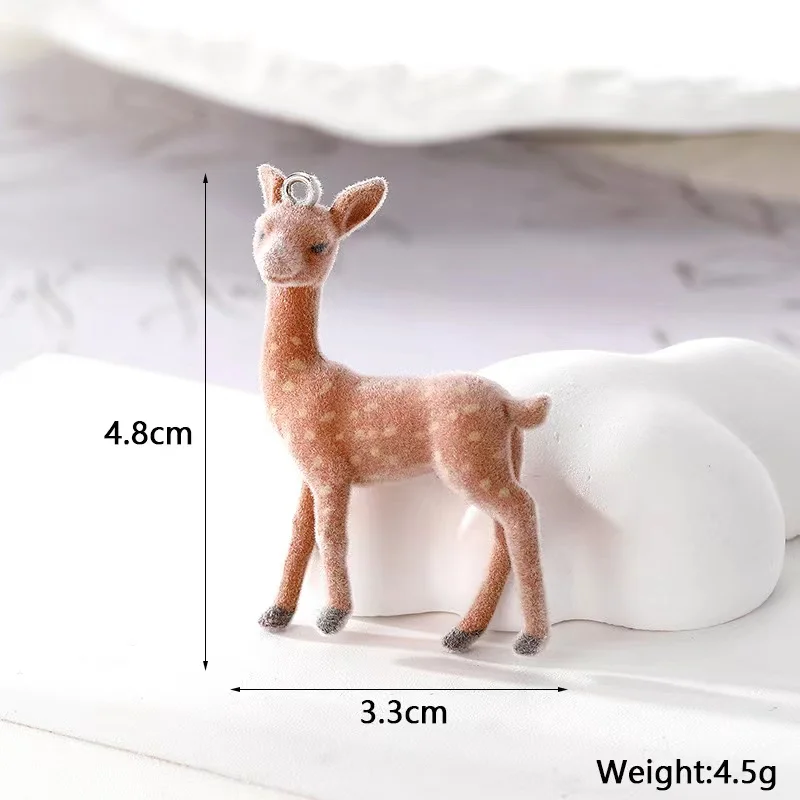 10pcs 3D Kawaii Flocked Resin Sika Deer Charms Earring Christmas Elk Pendant For Keychains Necklace DIY jewelry making