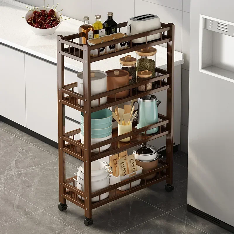 Factory Wheel Rack Removable Kitchen Floor Crevice Locker Children's Simple Bookshelf Multi-layer Solid Wood Storage Rack