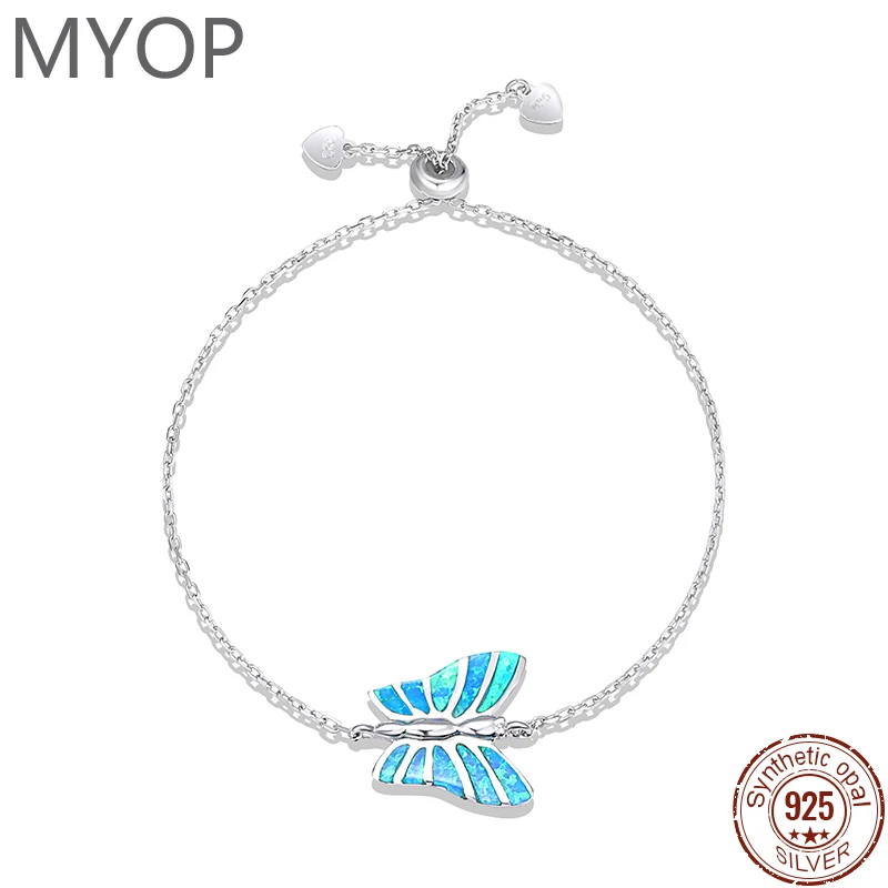

XYOP Faux Blue OPAL Butterfly Bracelet 925 Silver Gift Preferred Ritual Sense Fashion Items