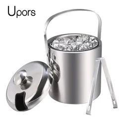 UPORS Ice Bucket 1.3L Stainless Steel Ice Bucket with Tong and Lid Portable Bar Chilling Beer Cooler Champagne Wine Bucket