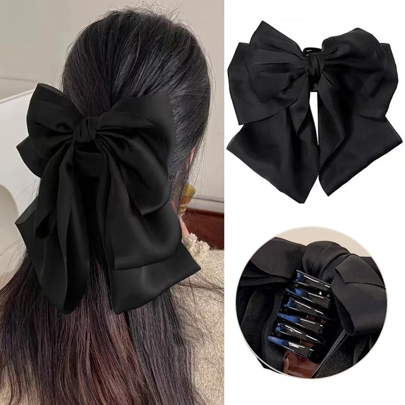 

Fashion Ribbon Bow Hair Claw Clip Black Satin Big Bow Shark Clip Hairpin for Women Girl Headdress Hair Accessories