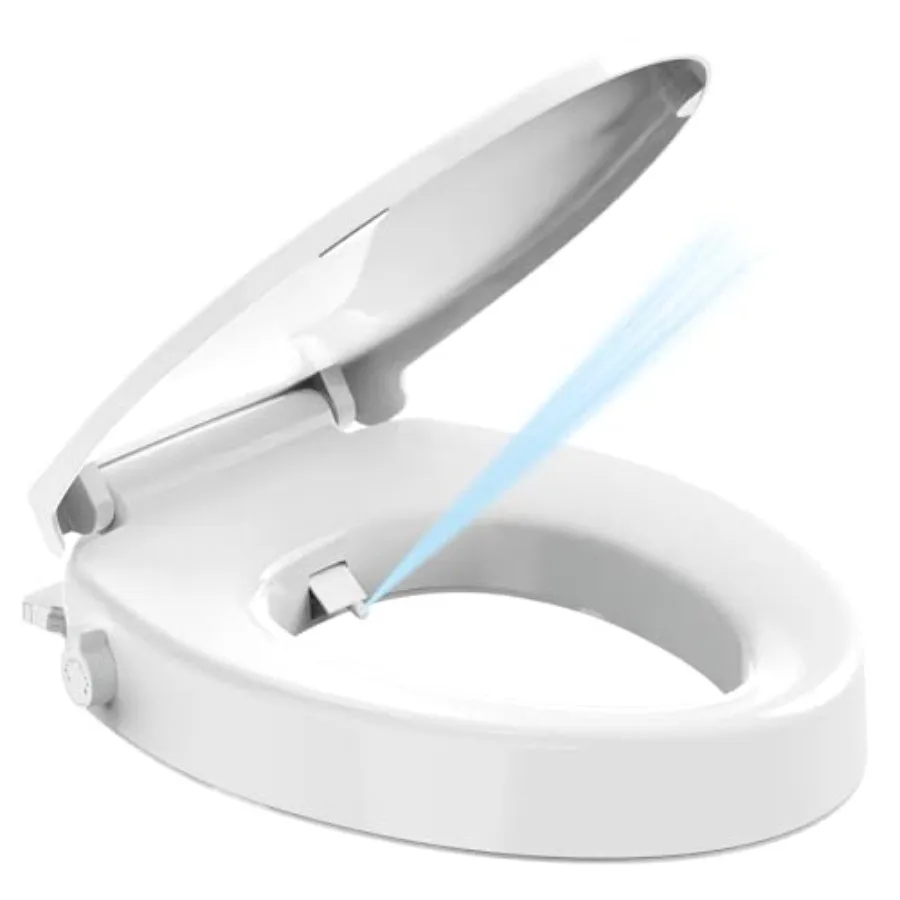 

Raised Bidet Toilet Seat Elongated 18.5 Soft Close Dual Self-Cleaning Nozzles Quick Release Connect Sturdy PP Won't Loosen Idea