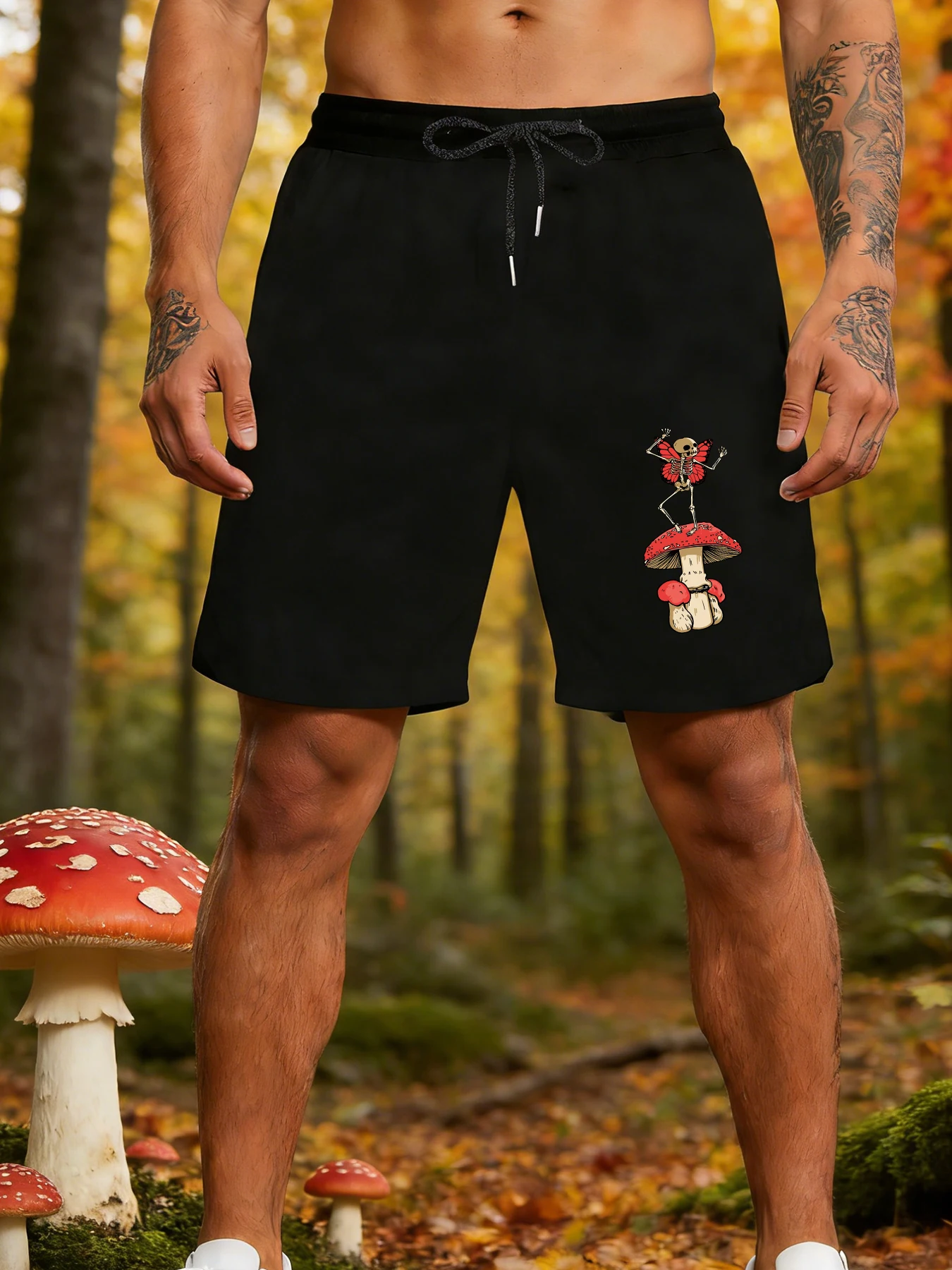 

Dancing Mushroom Skeleton Fairy Print Men'S Gym Shorts Loose Jogging Pants Elasticity Wide Leg Streetwear Summer Casual Clothing