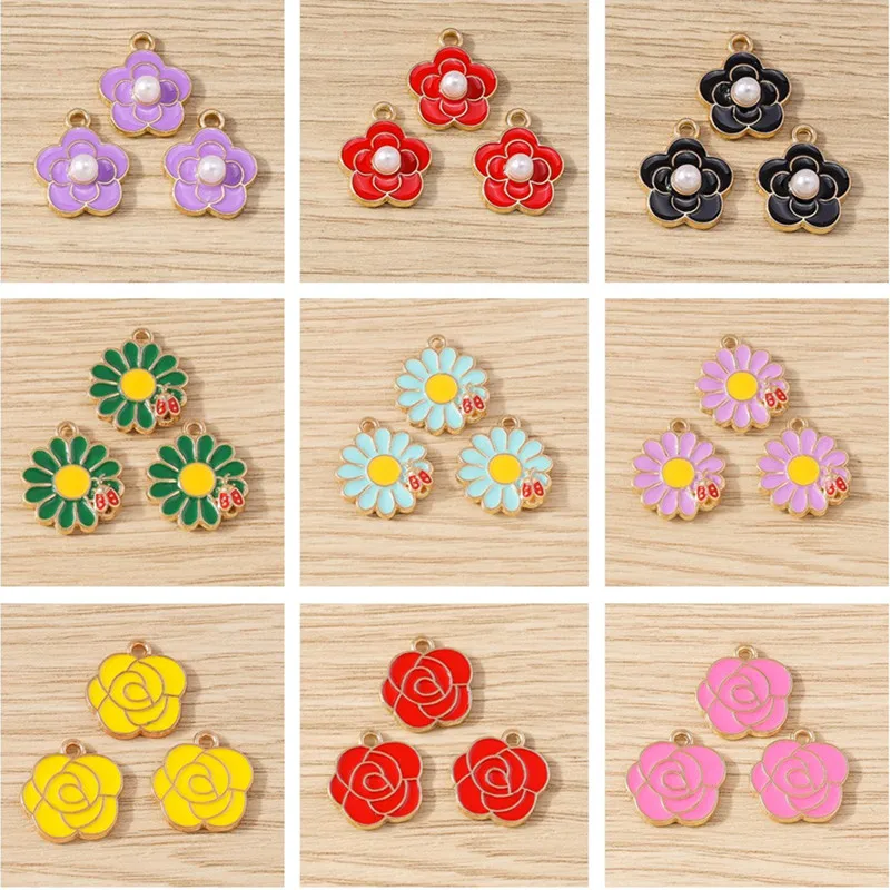 

10pcs Mix Cute Colorful Enamel Flower Charms Pendants for Jewelry Making Drop Earrings Necklaces Bracelet DIY Crafts Accessories