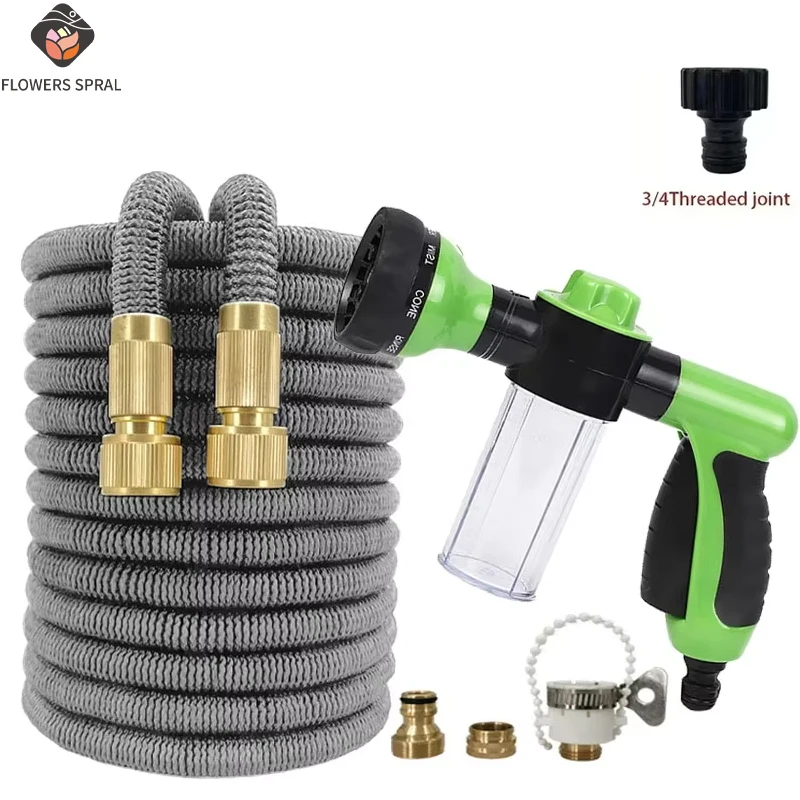 

Garden 3X Telescopic Hose, Multi-Function Foam Car Washing Gun, 100ML Foam Tank, Garden Water Pipe, Irrigation Supplies