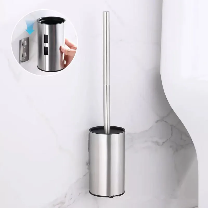 Stainless Steel Toilet Brush Set with Wall Mount - Bathroom Cleaning Brush Holder Available in Multiple Colors Snap button