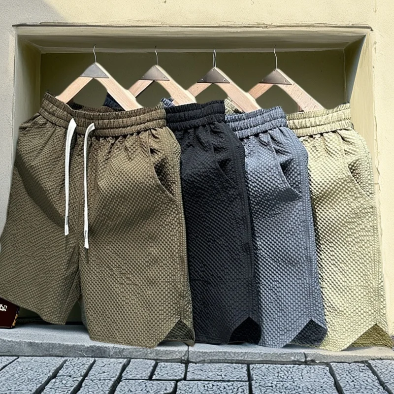 

Summer Thin Bubble ort Pants ex Beachwear Spor Five-Quarter Length Faionable Loose Fit Polyester Fiber Straight Leg