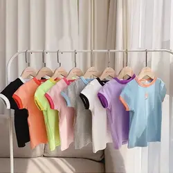 Candy Colored Short Sleeved T-shirt Girls Versatile and Stylish Cartoon Ice Silk Short Sleeves 3-8 Years Old Children Summer Top
