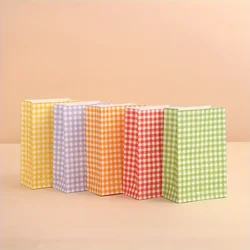 50pcs, Candy-colored Fresh And Grid-bottomed Paper Bags For Handmade Cookies, Baked Goods, And Pastry Packaging