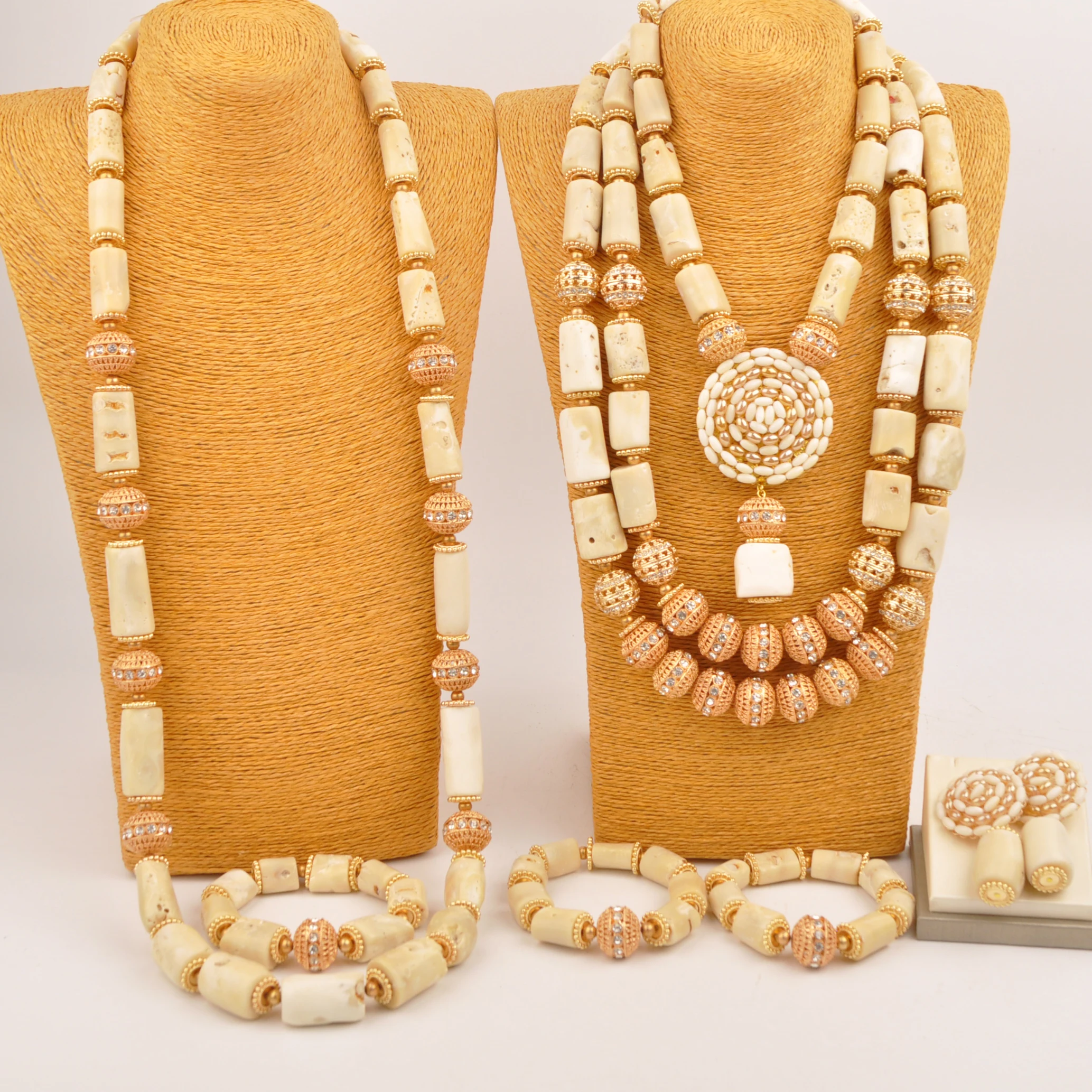 Nigerian Wedding Coral Beads Groom Bride Couple Jewelry Set