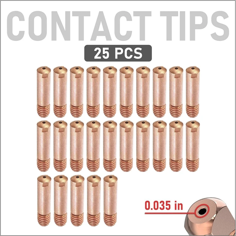 Panas! 15AK Nozzle kontak MIG Gas berpelindung, aksesori las pelindung Gas 0.9 25 buah