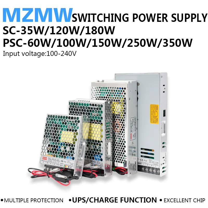 UPS/Charge Function Switching Power Supply 35W 60W 100W 120W 150W 180W 250W 350W 110/220V AC/DC 12V 24V Battery Charger