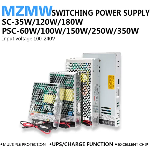 UPS/fuente de alimentación conmutada con función de carga 35W 60W 100W 120W 150W 180W 250W 350W 110/220V AC/DC 12V 24V cargador de batería