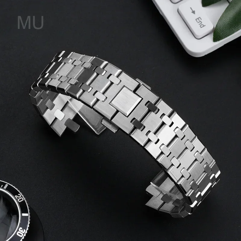 Per Ap Royal Oak 15400/26331/15500 cinturino per orologio argentato da 26 mm in acciaio inossidabile massiccio impermeabile antiruggine da uomo