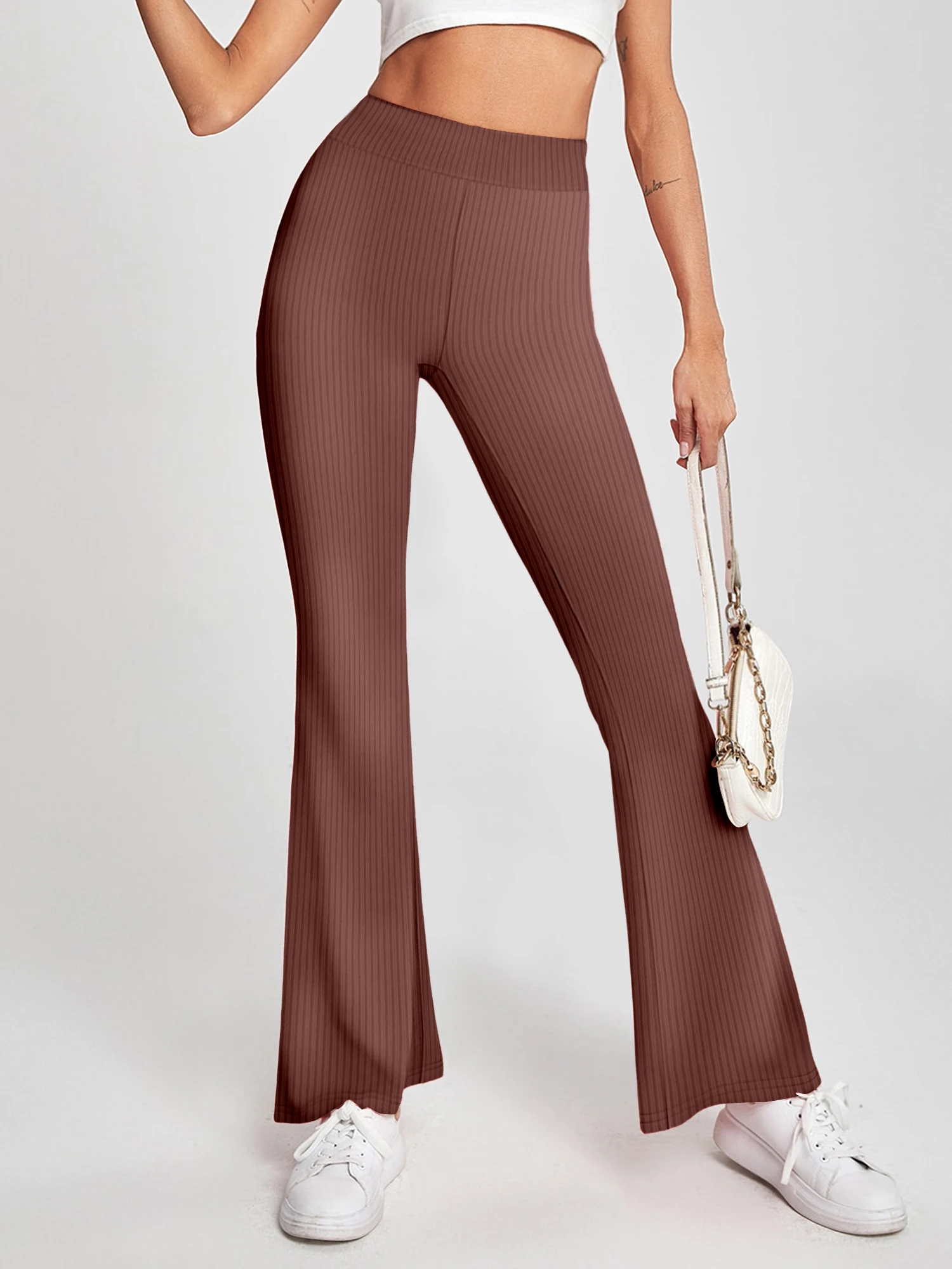 

Летние легкие брюки-клеш в рубчик для женщин: дышащие, драпированные, облегающие, с защитой от солнца, микро-клеш, длинные