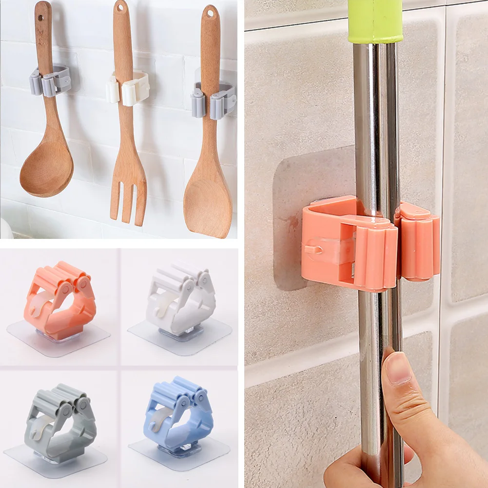 

4pcs mop broom holder no-slip gripper self adhesive wall mounted hanger hook organizer storage rack bathroom kitchen tool