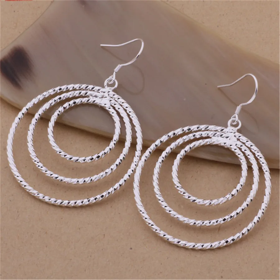 

Hot classic Pretty Three circle 925 Sterling Silver drop Earrings for Women High Quality Fashion Party wedding Jewelry Gifts