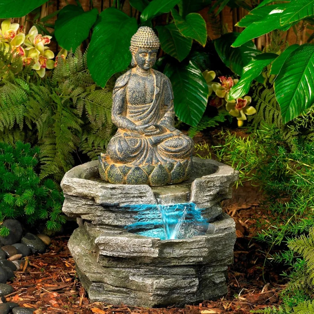 Sitting Buddha Rustic Zen Outdoor Floor Water Fountain 21