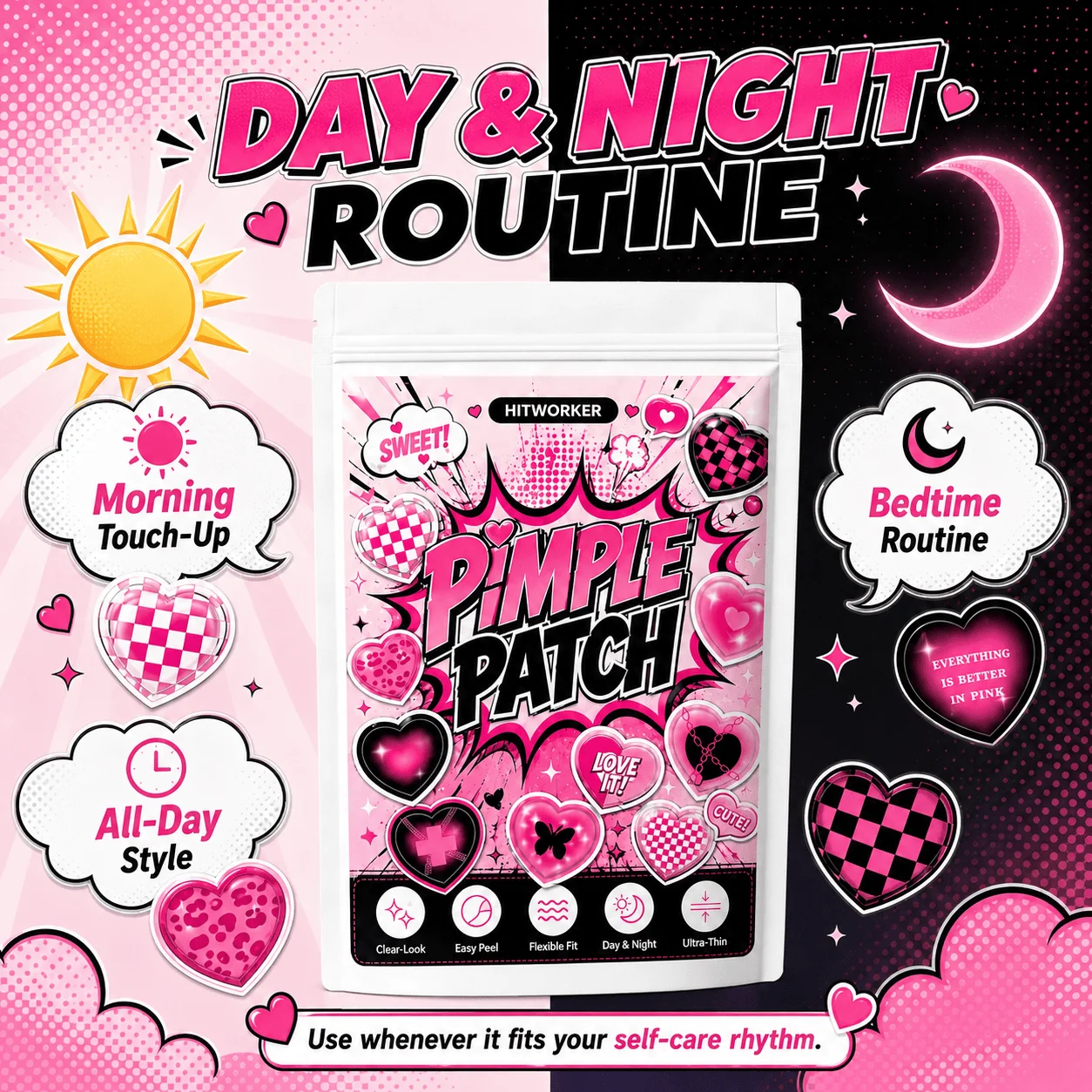 48/192Pcs Heart-Shaped Face Patches, Cute Heart Skin Care Stickers, Comfortable Fit, Easy Peel Design for Daily Beauty Routine