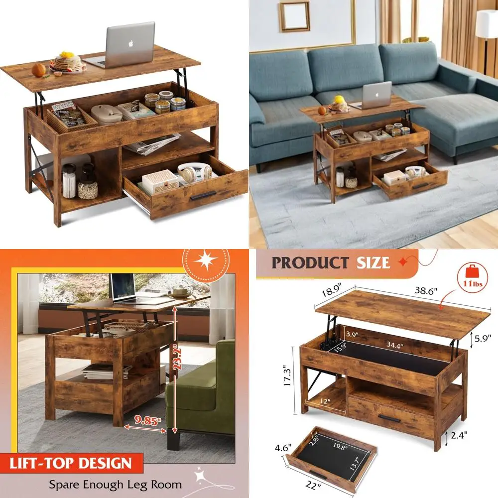 

"39 inch lift-top coffee table with concealed storage and drawers for living rooms and reception areas"