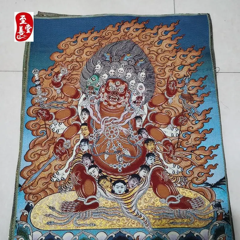 Tibet Tibetan Cloth Silk Yellow flame Vajra god Thangka Tangka Embroidery Painting Embroidery Hanging Pictures