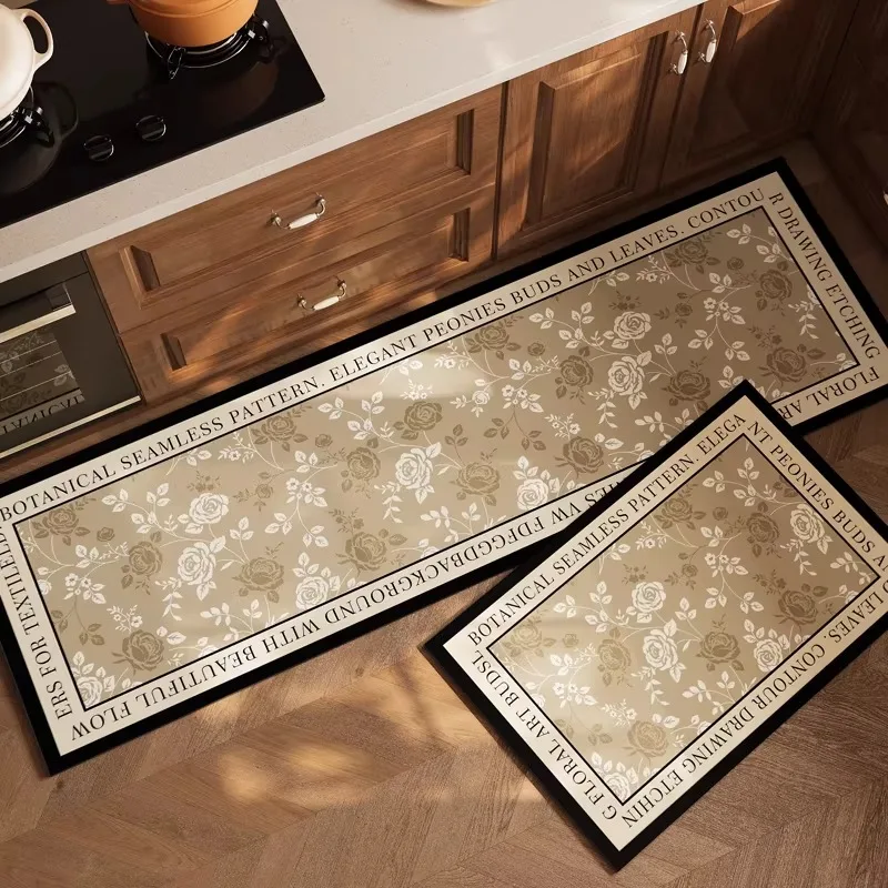 Kitchen Rug Pvc Waterproof Leather Carpet American Floral Long Floor Mat Non-slip Oil-proof Minimalist Style Home Decor Rugs