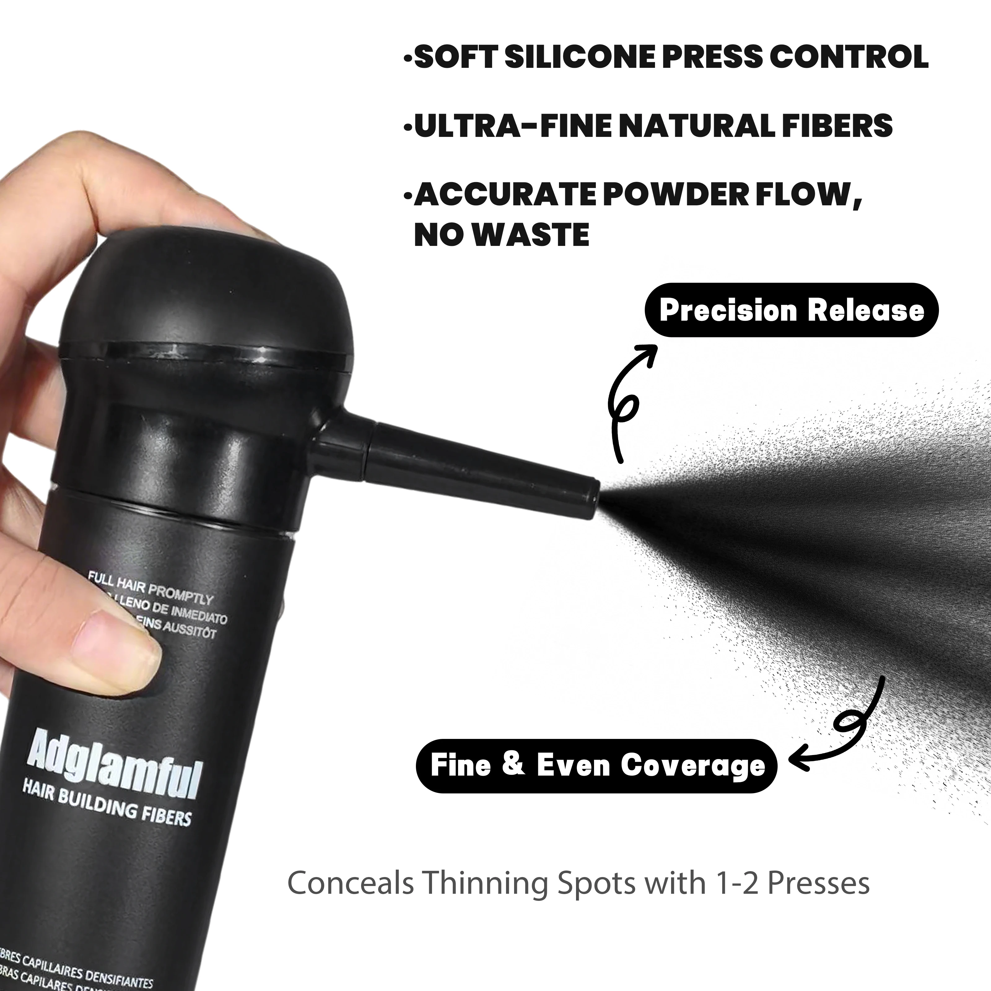 Adglamful 30g Hair Building Fiber - Spray Head Design, Precise Coverage, 5 Sec Quick Thickening for Sparse Areas & Styling
