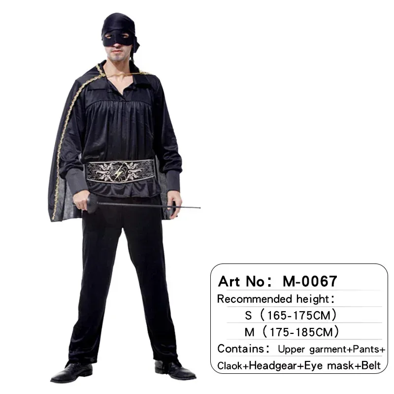 Adult Mascot Zorro Cosplay Costume With Cape Women Cape Jacket Eye Mask Belt Trousers Shoe Cover Hat Dress Up
