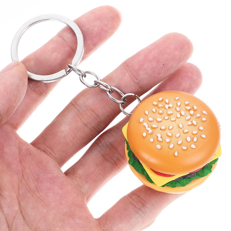 50 Pieces Hamburger Keychain Cute Charm Modeling Hanging Charms Keyring PVC Cartoon Pendant