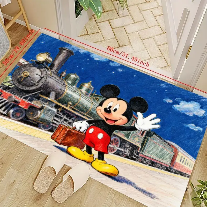

1PC Disney Mickey Mouse Cartoon Train Adventure Floor Mat, Non-slip Washable Soft Doormat for Kids Room Nursery Bedroom Living R