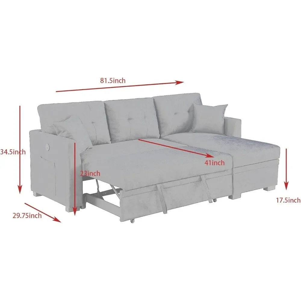 Convertible Sectional Sofa with Storage Chaise Pull Out Sleeper Bed Upholstered Corner Couch Lounge 3-Seater L Shaped Sofa