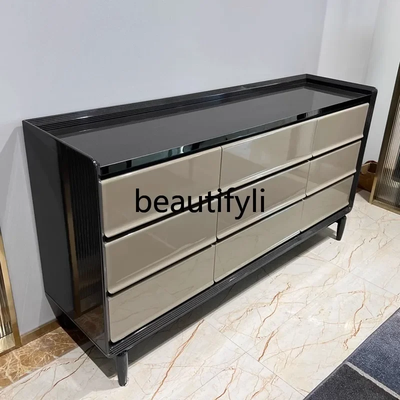 

Italian light luxury solid wood 9 chest cabinet, bedroom storage decorative cabinet, post-modern dining side entrance cabinet