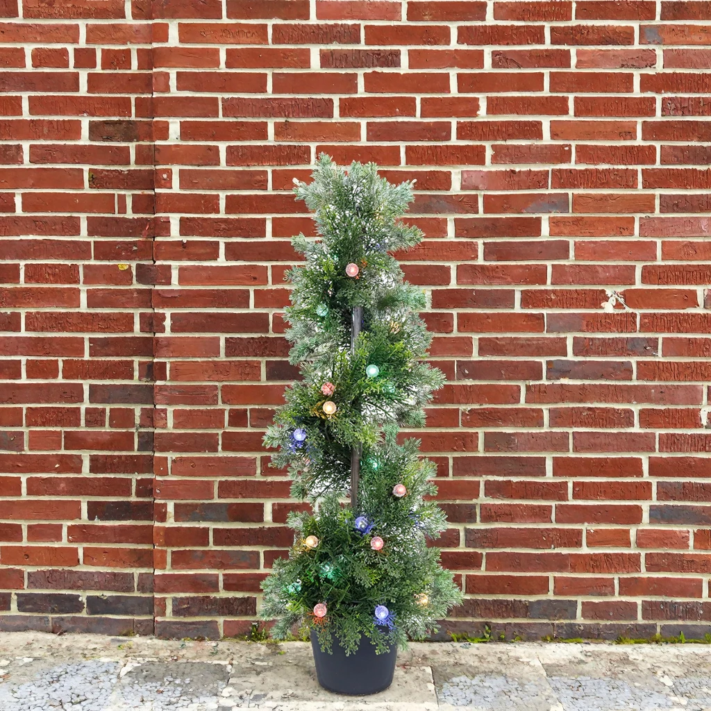 

Artificial Spiral Cypress Tree With Colorful String Lights in Pot for Home Christmas New Year Decoration Fake Plant Ornament